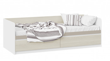 Кровать «Сканди» с 2 ящиками Дуб Гарден/Белый/Глиняный серый в Петровском - petrovskij.mebel54.com | фото