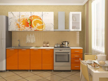 Кухонный гарнитур 1,8м Апельсин (Белый/Оранжевый металлик/Фотопечать апельсин) в Петровском - petrovskij.mebel54.com | фото